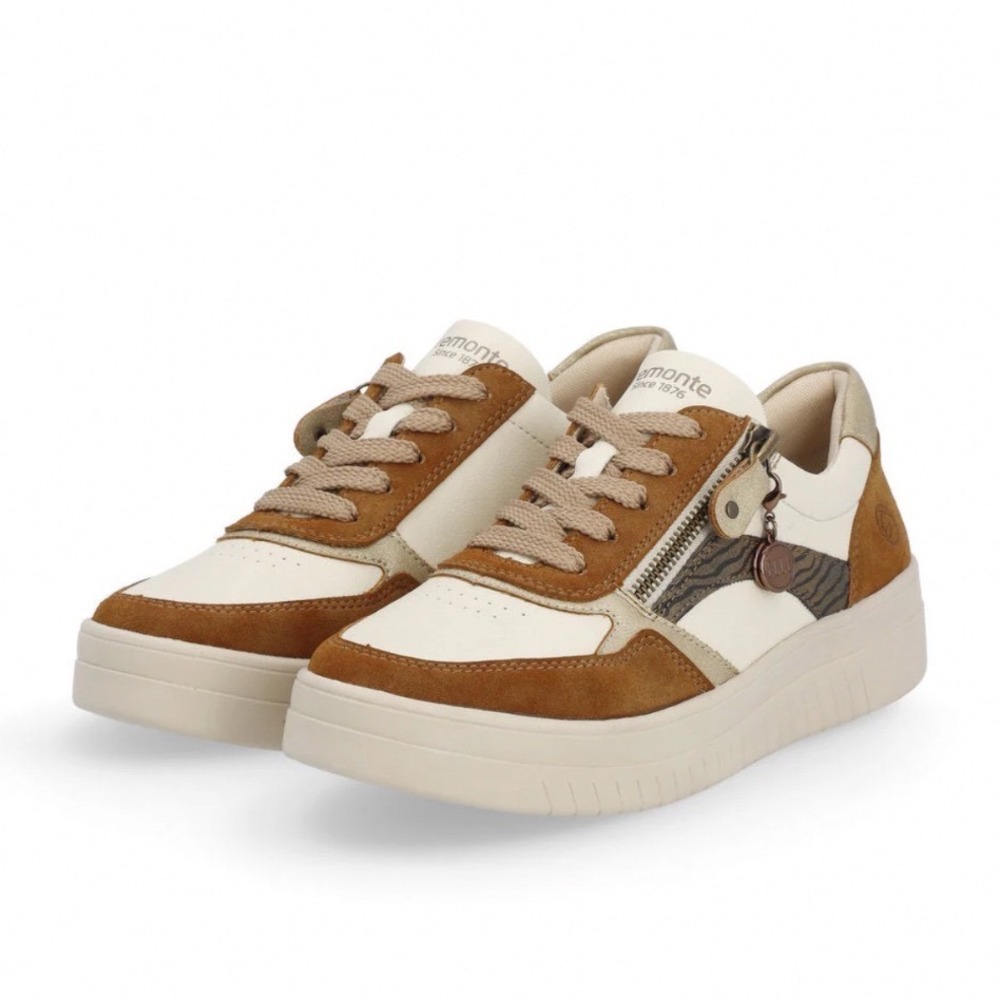 Remonte Womens Lite N Soft Leather Sneakers White Tan Low Top Trainers US 11 NEW